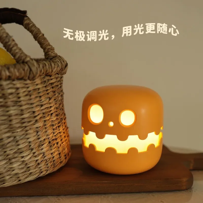 Luz nocturna de calabaza para Halloween, decoración de fiesta, ambiente de sincronización recargable, luces LED para dormir, lámpara de noche con cara de fantasma de dibujos animados