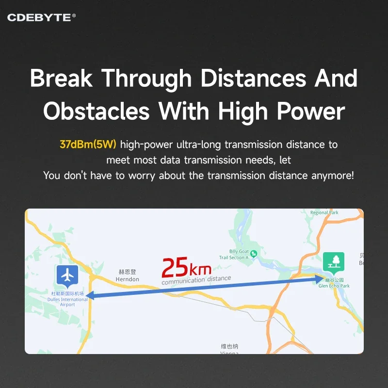 LoRa Module 433MHz 5W LoRa Spread Spectrum Wireless Serial Module CDEBYTE E32-433T37S 25KM Air-Wake up Stamp Hole/IPEX