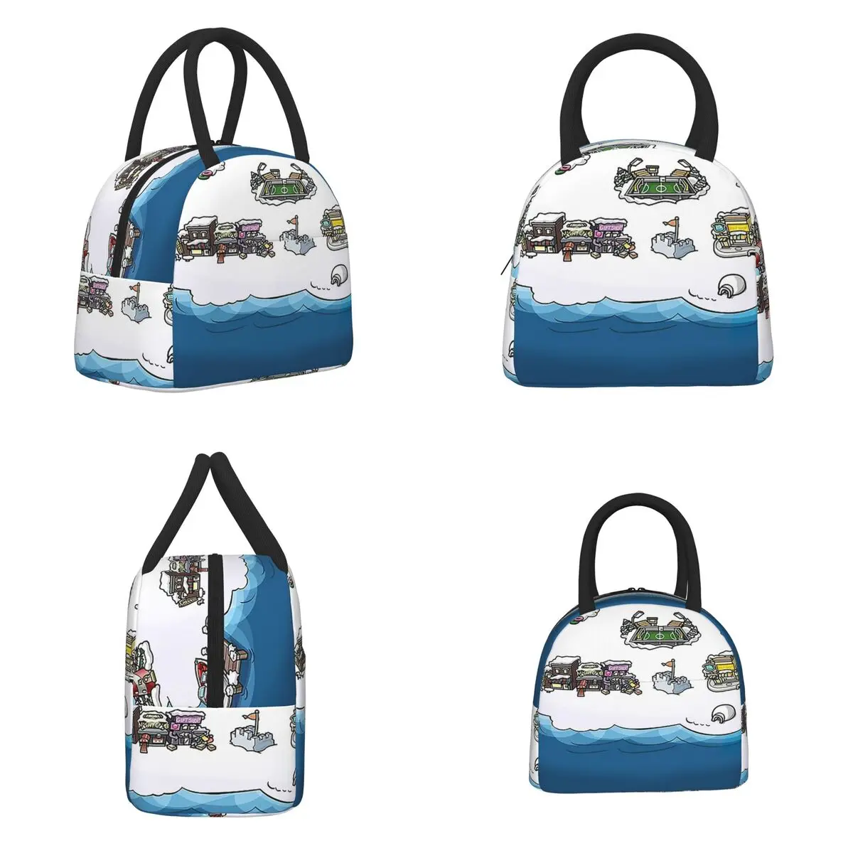 Club Penguin Map Lunch Bags Insulated Bento Box Waterproof Lunch Tote Leakproof Picnic Bags Thermal Bag for Woman Student Work