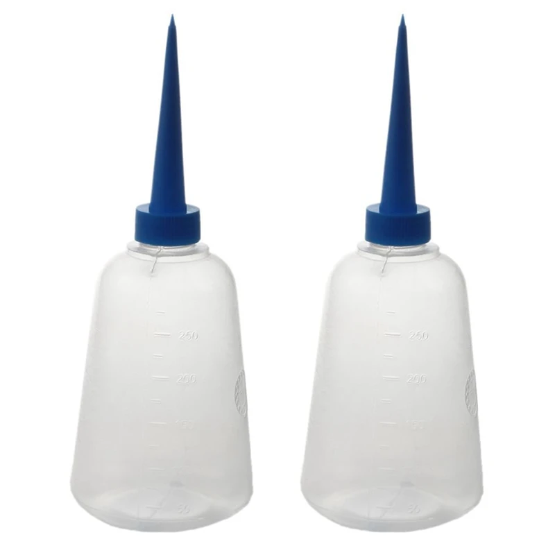 2X 250Ml Clear White Blue Plastic Liquid Glue Applicator Bottle