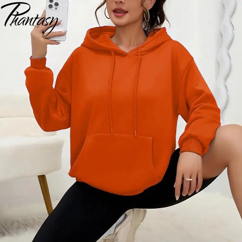 Phantasy Color sólido Sudadera con capucha moda Casual suelto cordón bolsillo suéter de manga larga mujeres Multicolor Unisex mujeres ropa de calle