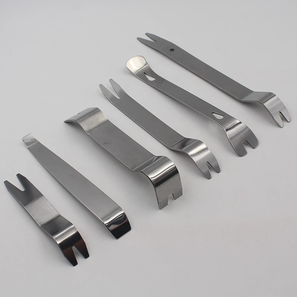 

AU28-6 шт. набор серебряных инструментов для снятия автомобильного радио из нержавеющей стали, зажим для двери автомобиля, панель, аудио стерео демонтаж, инструмент для подглядывания