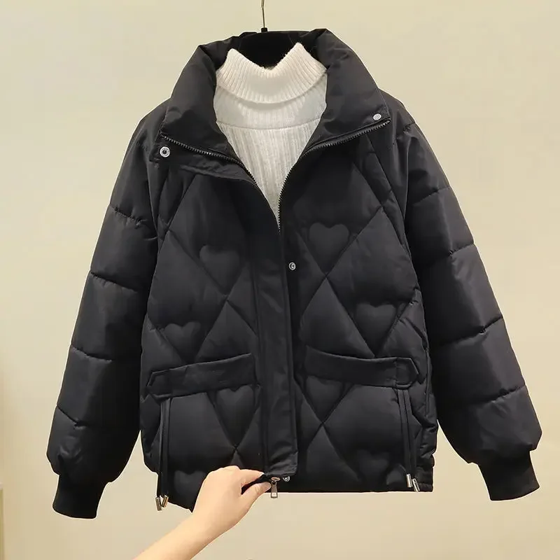 Women Korean Thick Warm Down Cotton Puffer Jacket Long Sleeve Hooded Parka Winter Coat Pockets Solid Plus Size Loose Overcoat