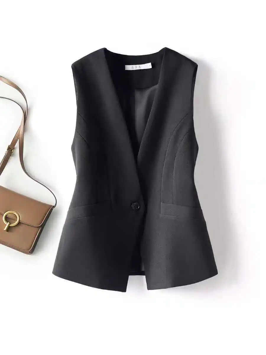 Wiosna Lato Koreańska Moda Kamizelka 2025 Nowa Damska Krótka Modna Kamizelka Bez Rękawów z Dekoltem w Serek Casualowa Kamizelka Płaszcze Damskie Top