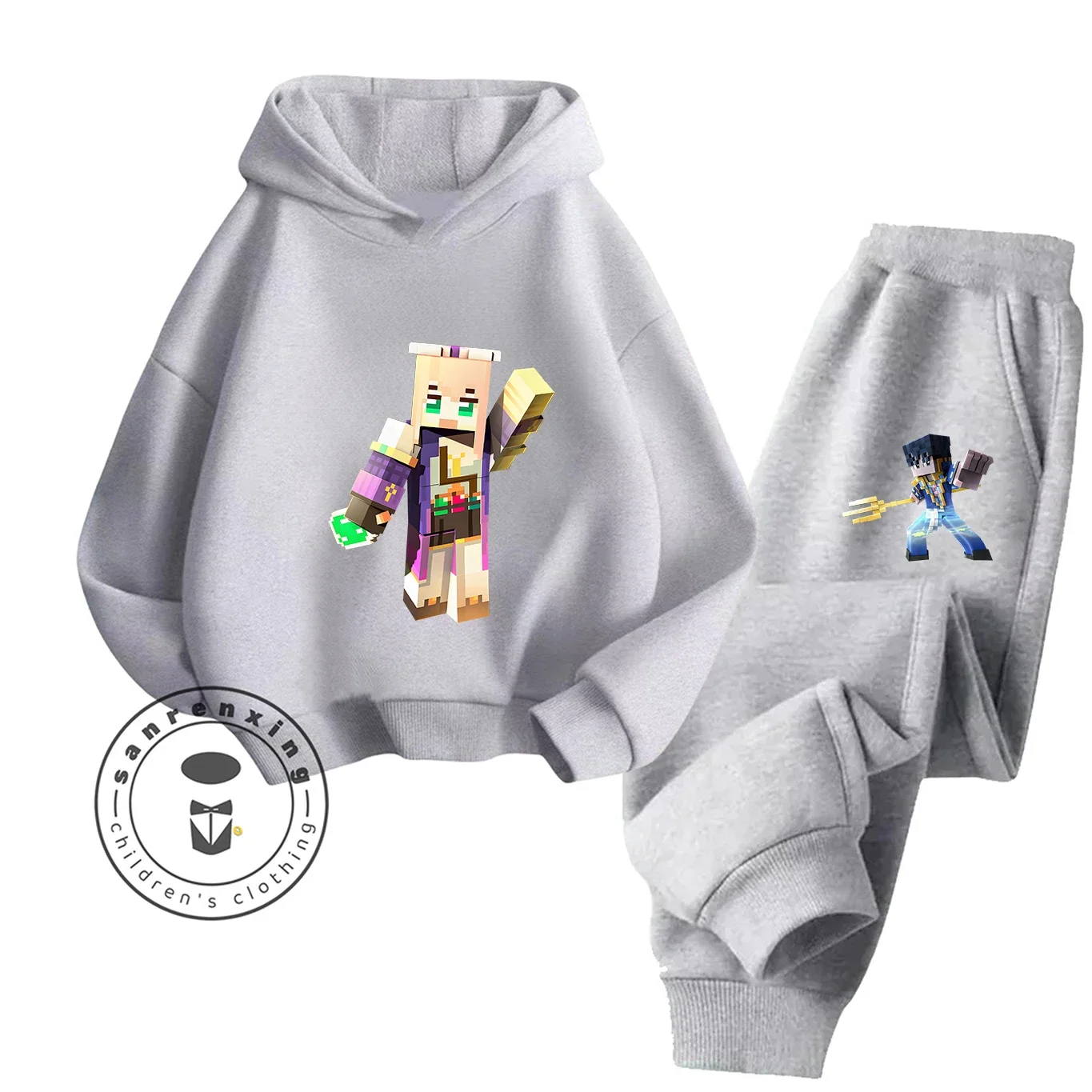 2025 موضة ماينكرافت جديد 2D الكرتون المطبوعة هوديي مجموعة للأطفال المراهقين بنين بنات عادية الخريف الشتاء #3