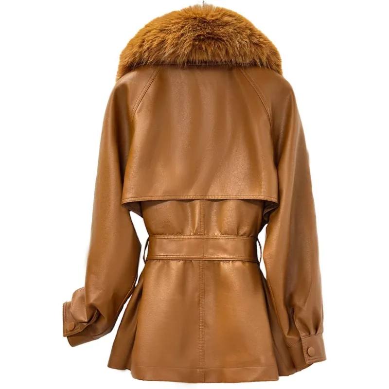 コットンPUレザー レディース レースアップ ウエストレザージャケット 秋冬 大きいサイズ 厚手コート 高級婦人用 ファーカラー取り外し可能