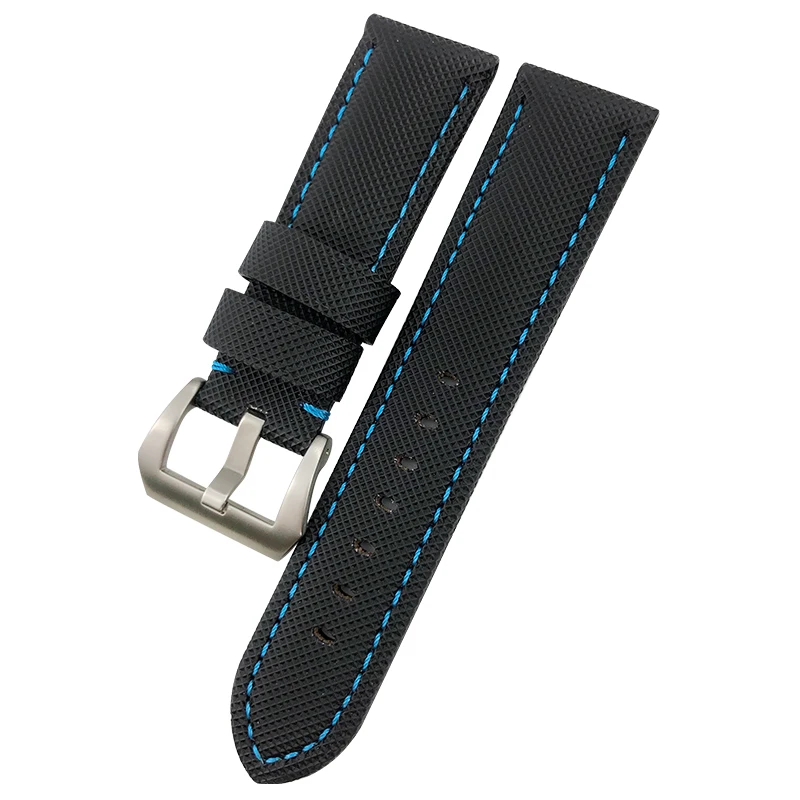 22mm 24mm 26mm Watchband Fit For Panerai Luminor PAM01661 Black Blue Nylon Fabric Canvas Genuine Leather Strap Screw Pin Buckle