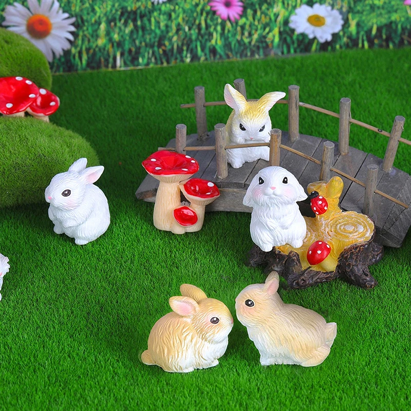 Mini Simulation Rabbit Figurine Bunny Car Desktop Ornament Micro Landscape Decoration Dollhouse Miniature Toy