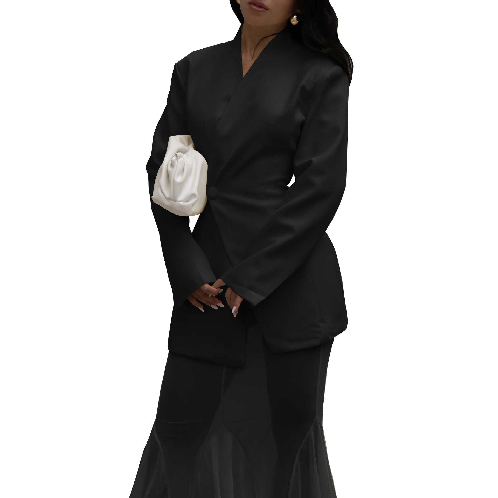 2026 primavera elegante feminino conjunto de duas peças mangas compridas terno casaco e saia de malha moda escritório senhora roupas de festa