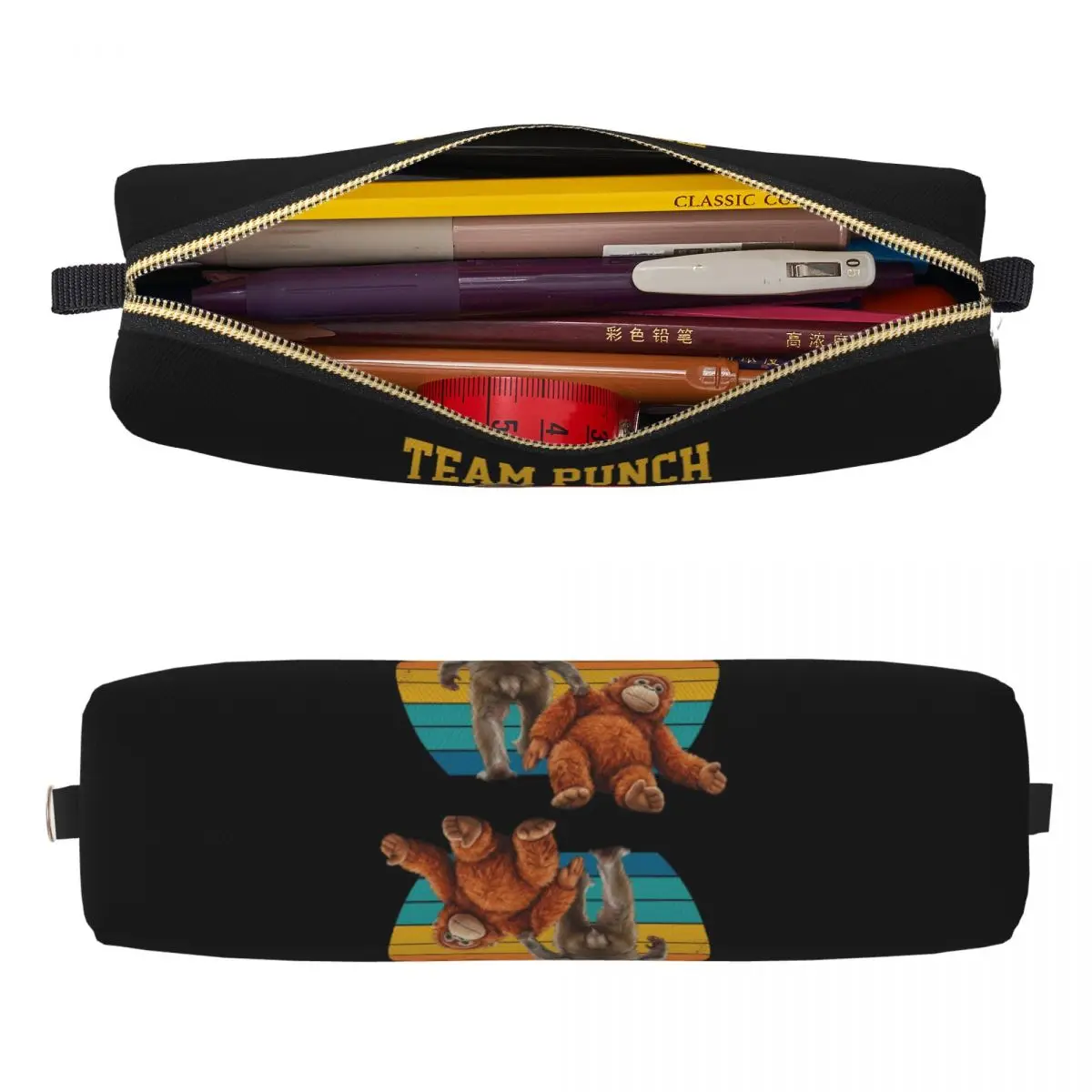 Punch Baby Monkey Holding Plush Toy Pencil Case Creative Pen Holder Bag Large Storage School Supplies Gift Pencilcases
