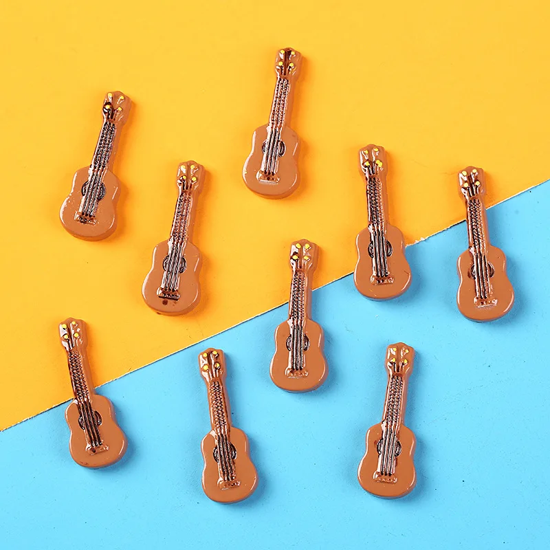 10pcs Kawaii Resin Mini Diy 3D Guitar Miniature Figures Figure Statue Sculptures Figurines Desk Accessories Dollhouse Decoration