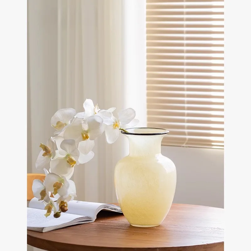 Cream Yellow Glazed Vase Decorative Item Light Luxury Water-grown Flower Arrangement Decoration on The Living Room Table