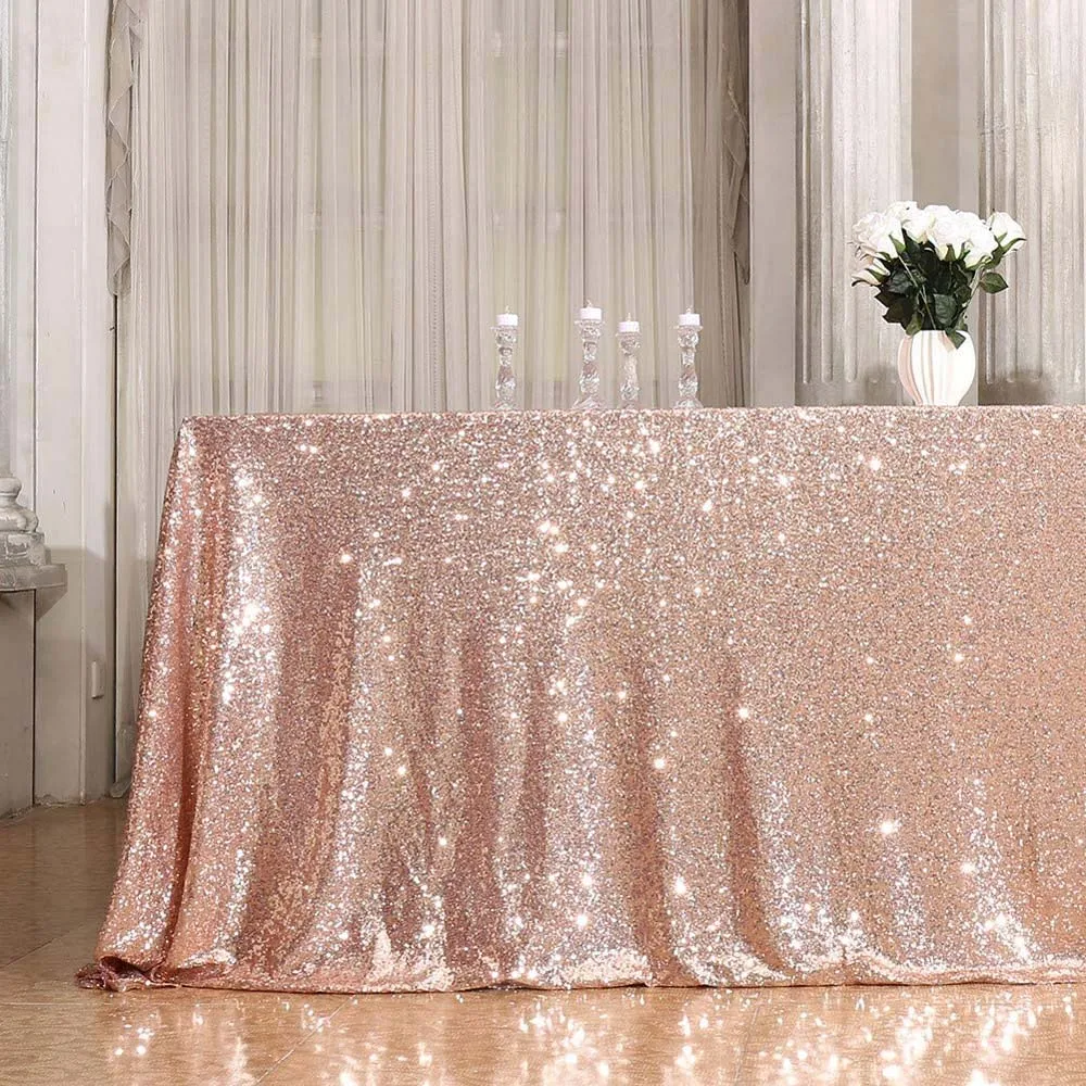 Rectangle Sequin Tablecloth Rose Gold Table Cover for Wedding Party Cake Dessert Table Exhibition Events Table Cloth