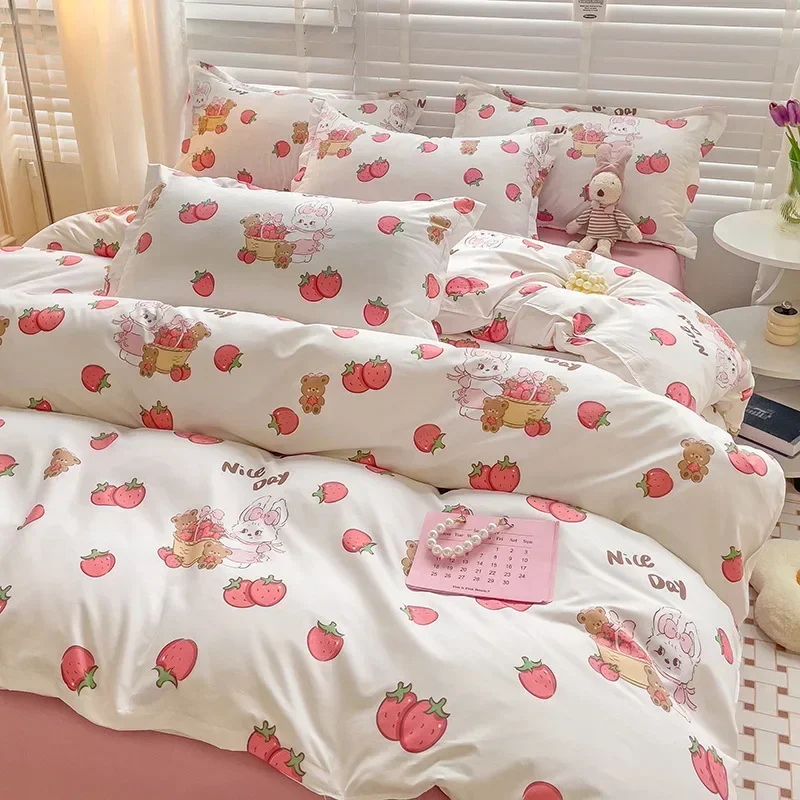 Small fresh wash cotton four-piece bedding set bed sheet and quilt set home Princess floral girl dormitory