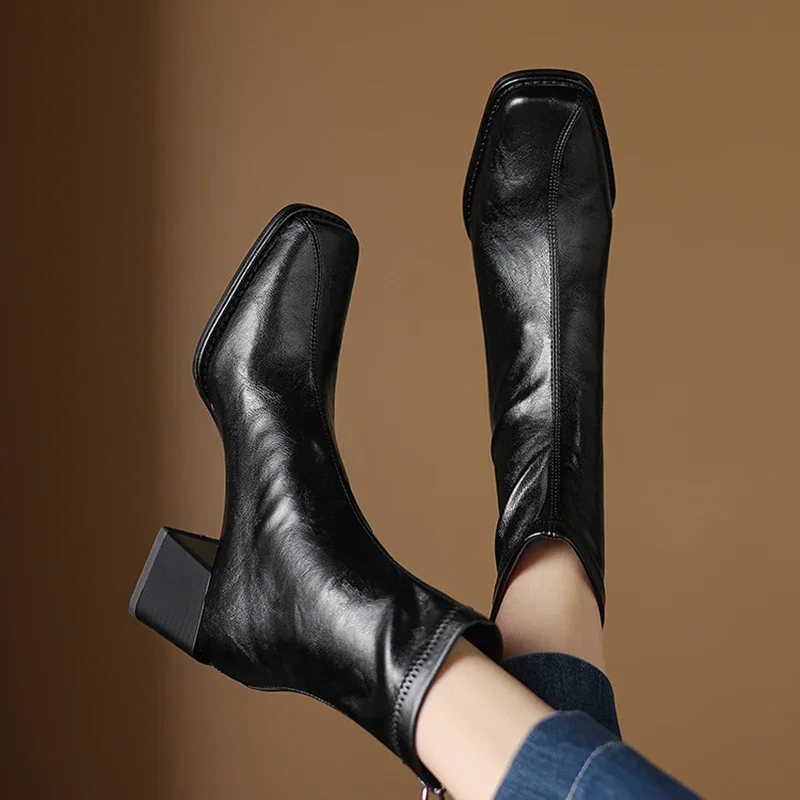2026 Fashion Women Ankle Boots Winter Shoes Microfiber Autumn High Heels Zipper Stretch Round Toe Short Boots 34-40