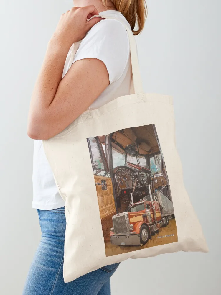 Old School Peterbilt Interior and Truck Tote Bag canvas tote Beach shopper bags for women large Canvas