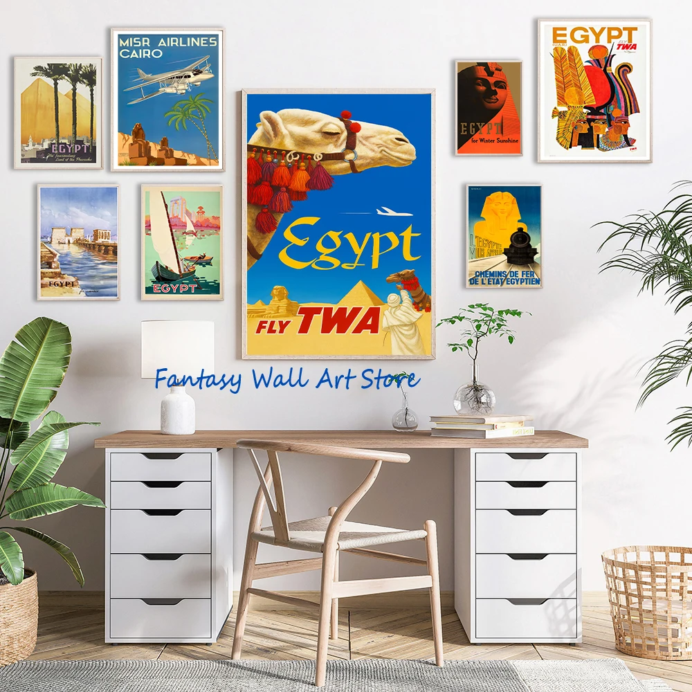 Vintage Egypt Traveling Wall Art Egypt Fly TWA Etro Travel Airlines Egypt Art Poster Canvas Painting Wall Pictures Home Decor
