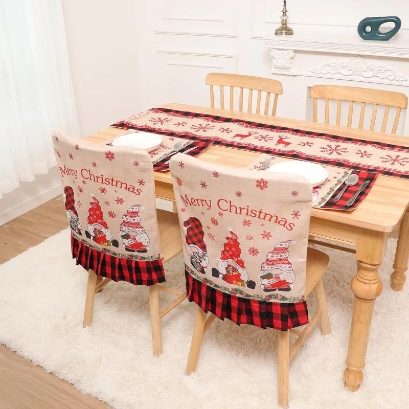 Christmas Holiday Round Tablecloth Santa Decoration Pot Holder Santa Pattern Xmas Chair Slipcovers