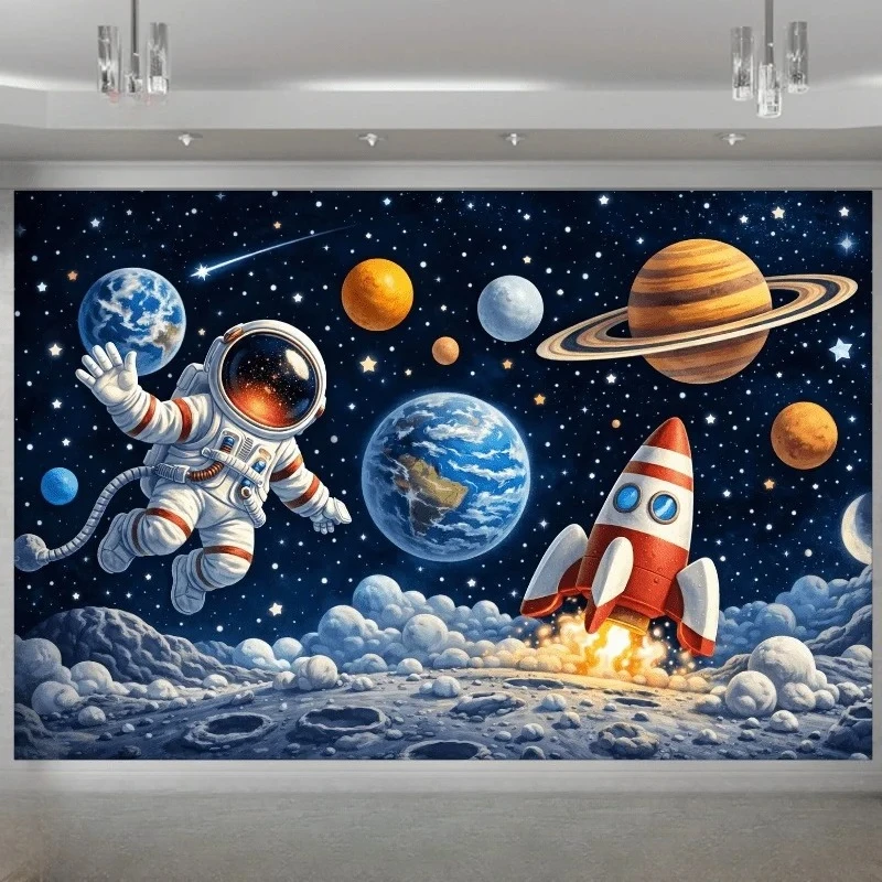Space Exploration Themed Banner Decoration Background, Children's Birthday Party, Home Decoration Photography Background Cloth