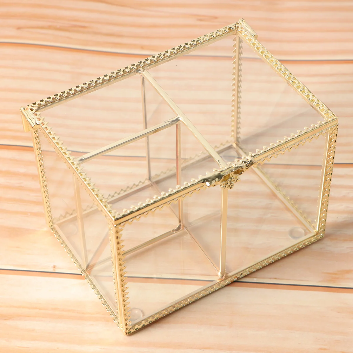 

1Pcs Glass Cosmetics Storage Box Gold Trim Durable Desktop Organizer for Makeup Jewelry Cotton Pads Cotton Swabs