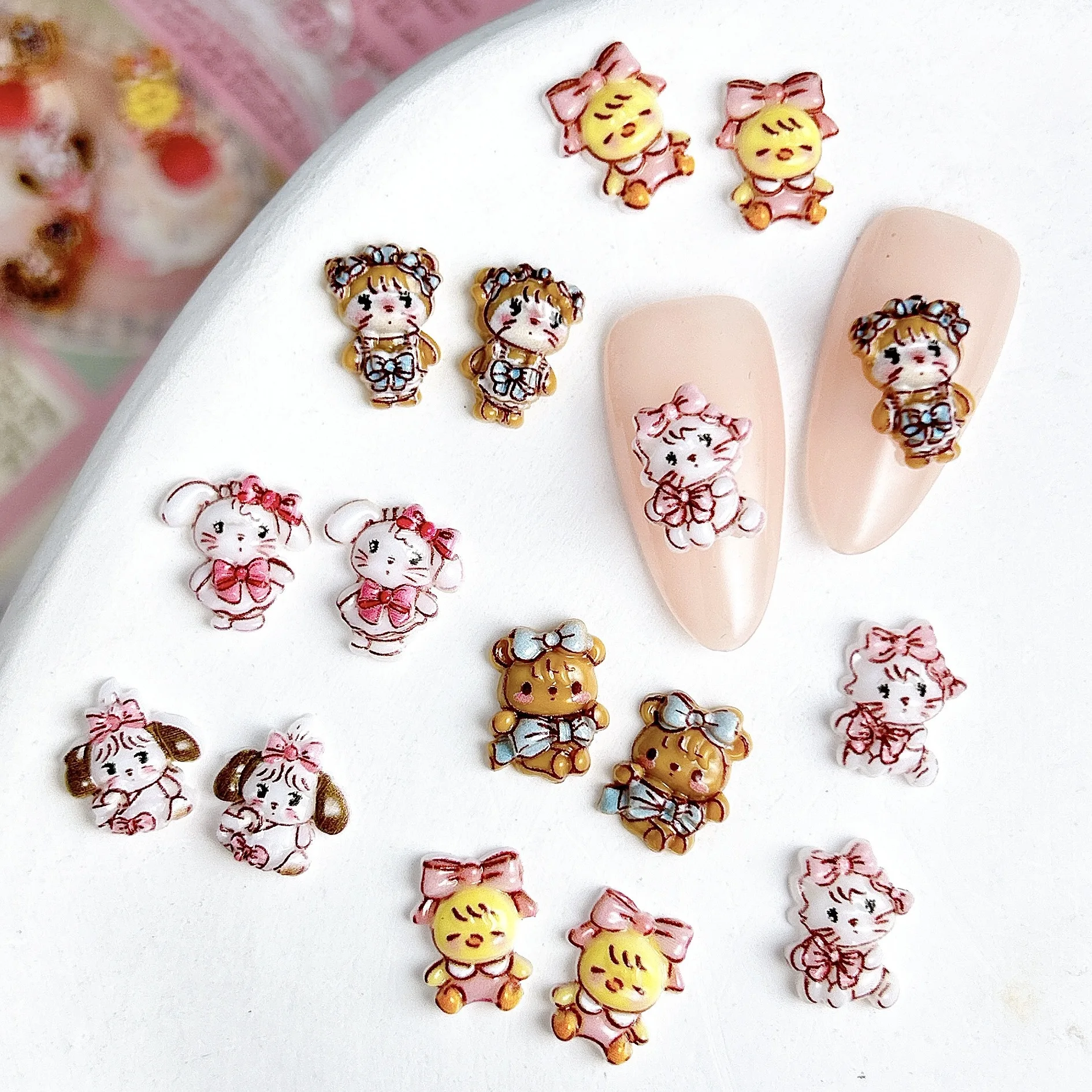 50 Uds. De dijes de uñas Mikko super bonitos de dibujos animados, joyería, oso tridimensional, pegamento en crema mezclado, material DIY con acceso a uñas