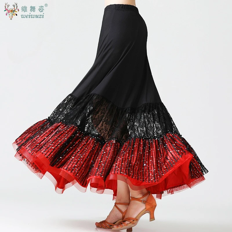 Fashion Modern Dance Skirt Long Ruffle Ballroom Skirts Flamenco Dance Costume Spanish Flamenco Dress Waltz Large Swing Skirt