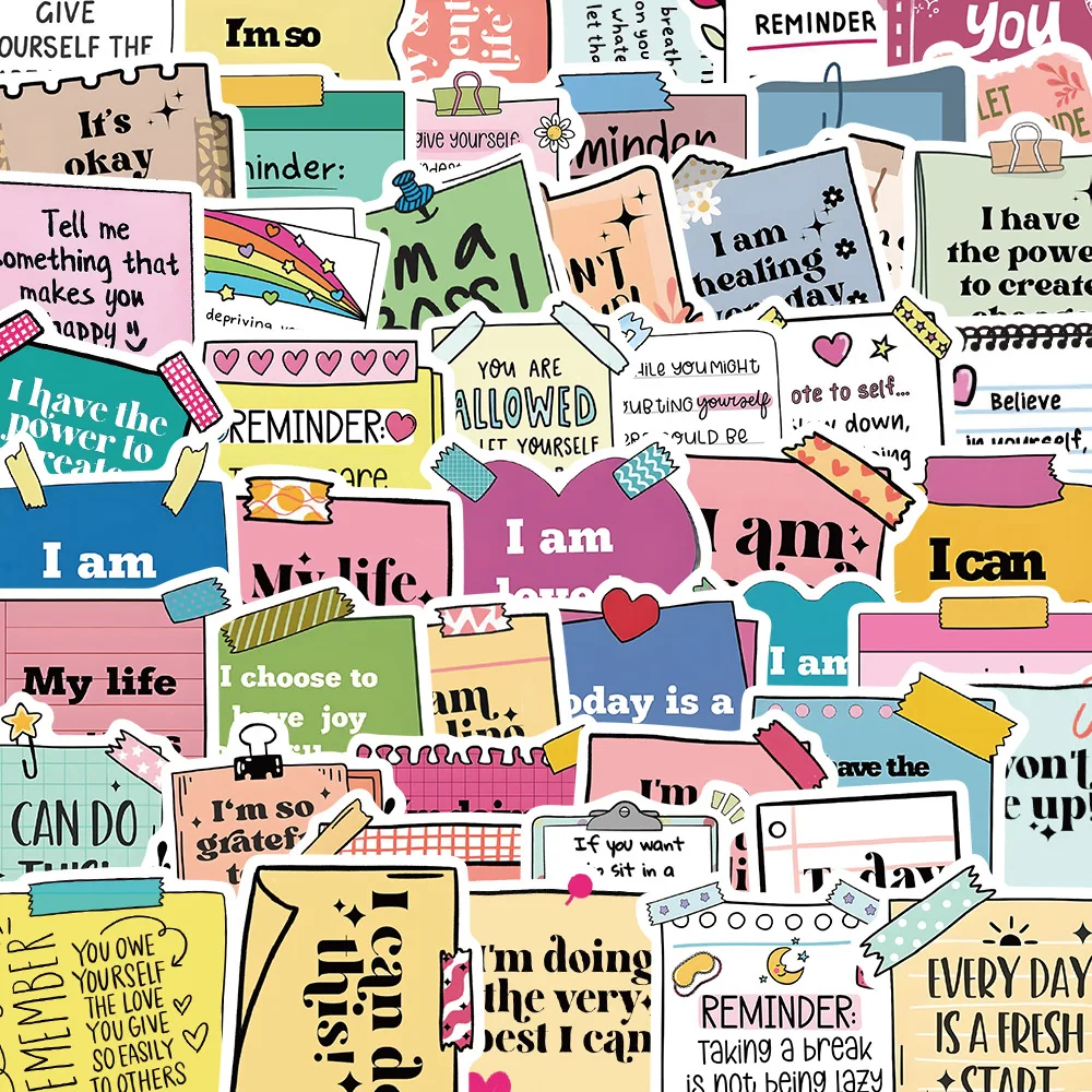 

50PCS Positive Affirmation Stickers Inspirational Quotes Labels DIY Handbook Material Decoration Waterproof Stickers Kids Toy