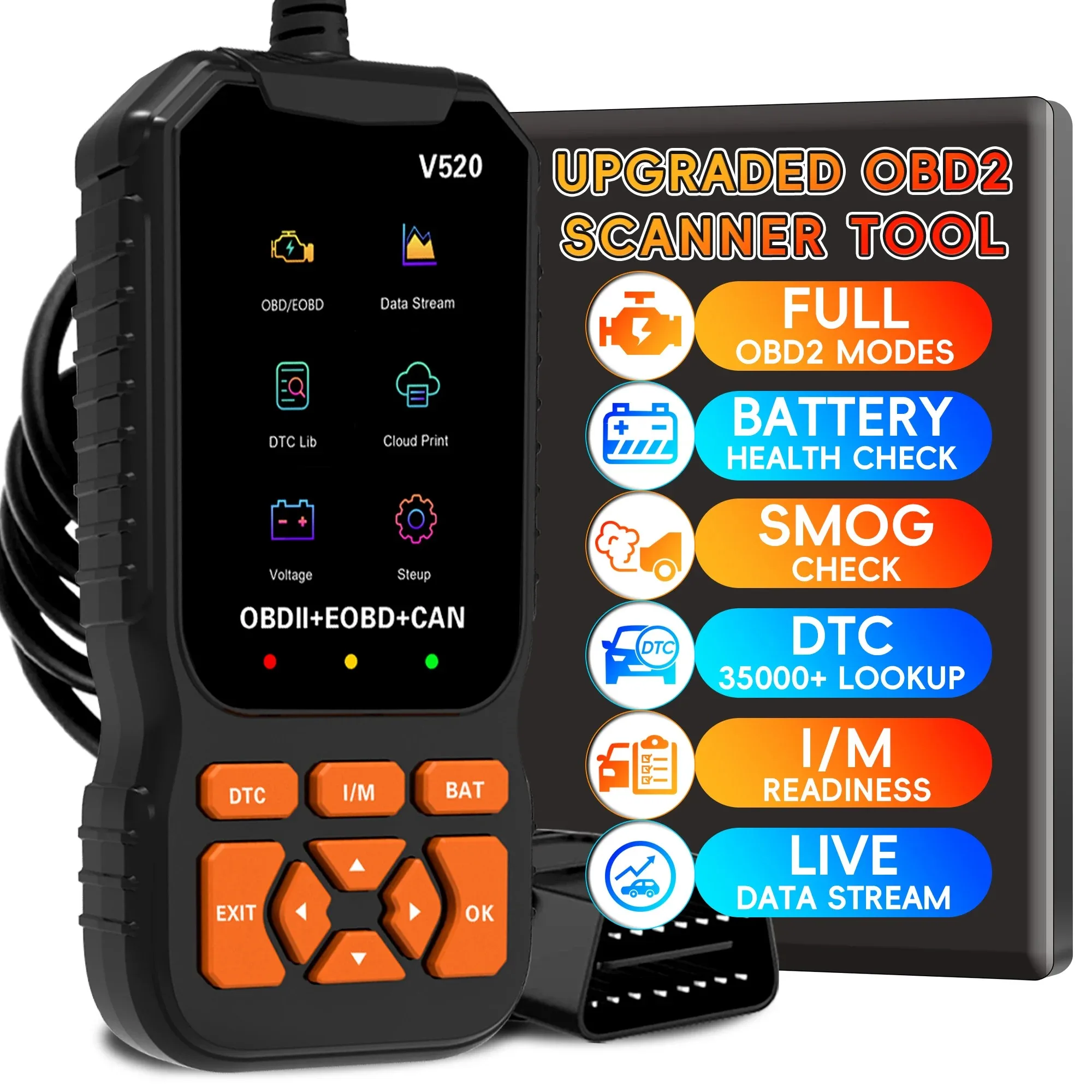 Diagnostic Tool Real Time Data V520 Multi-language Automotive OBD2 Scanner