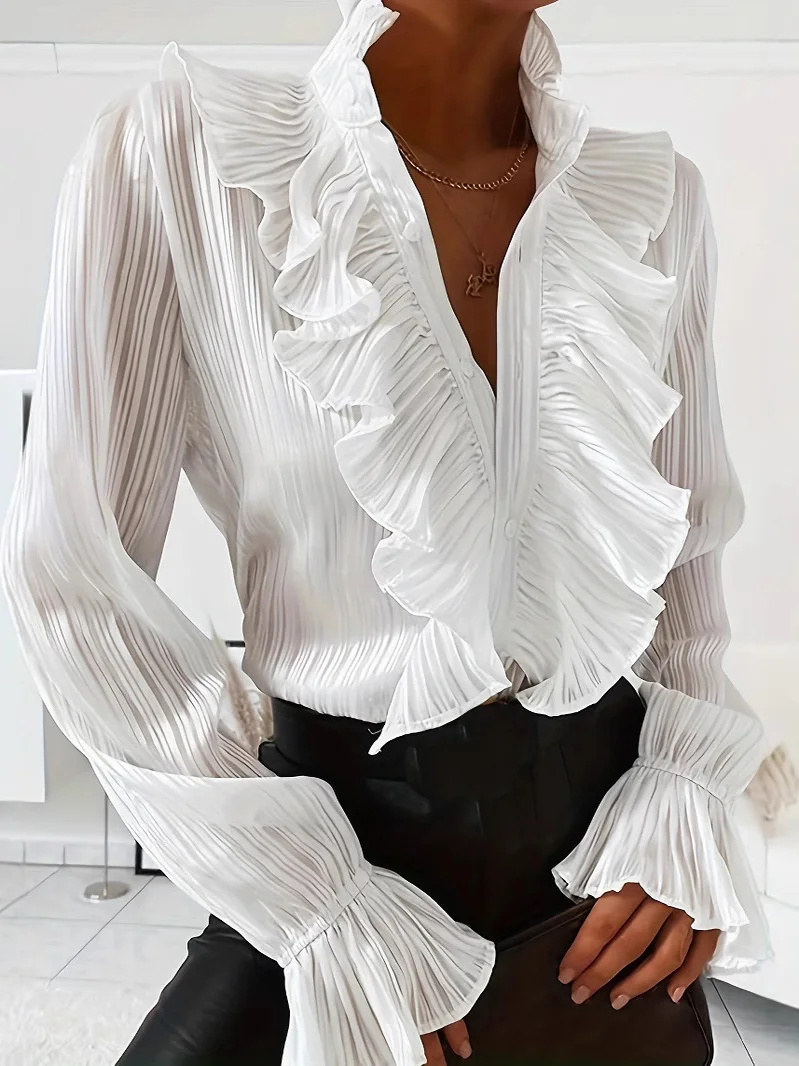 

Повседневная женская рубашка с длинным рукавом, однотонная, на пуговицах, приталенного кроя, из полиэстера, с защитой от солнца, модная летняя рубашка для девушек