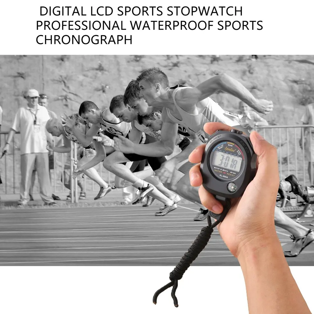 Portable ABS Time Counter Handheld Digital LCD Sports Stopwatch Professional Waterproof Sports Chronograph Timer With Strap