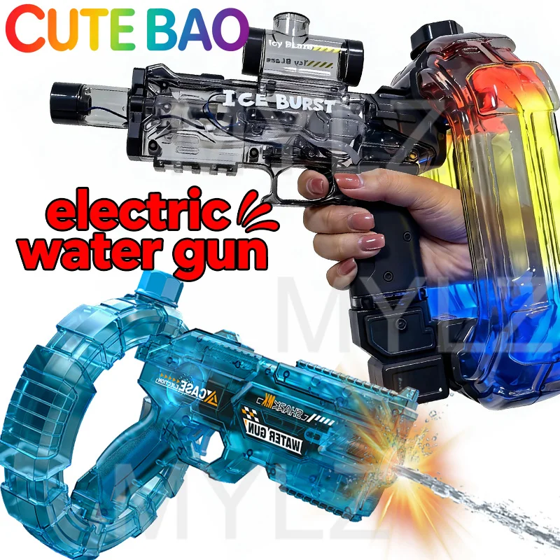 Ring-shaped Electric Water Gun Kids Cool Toy Automatic Water Squirt Gun with Colorful Lights and Sound Summer Outdoor Toy Gift