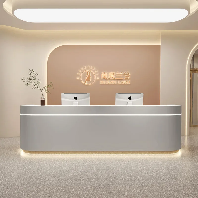 

Light Luxury Curved Bar Barber Shop Cashier Simple Modern Front Desk Reception Escritorios De Oficina Receptionist Front Desk