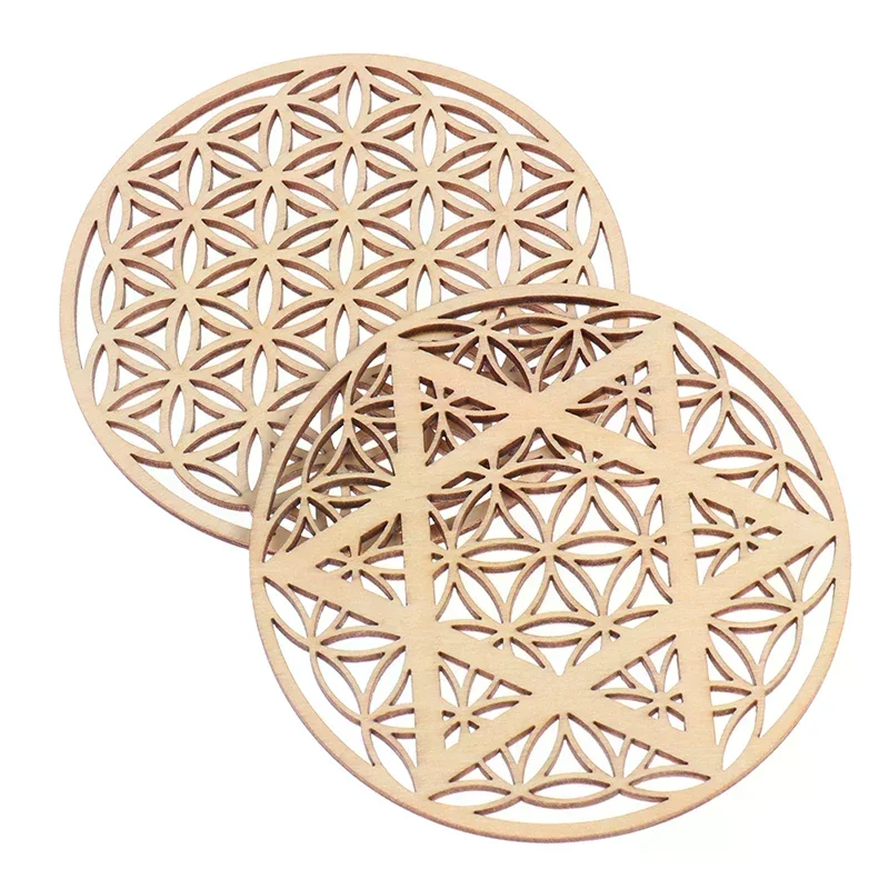 1PC Creative Chakra Pattern Coaster Wood Flower of life Natural Symbol Round