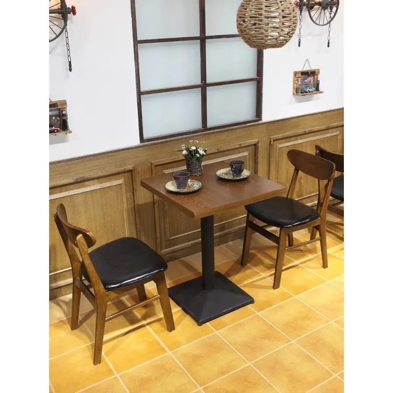 Furniture Nordic dining table and chair combination Modern milk tea shop Simple cafe Retro western restaurant Solid wood tables