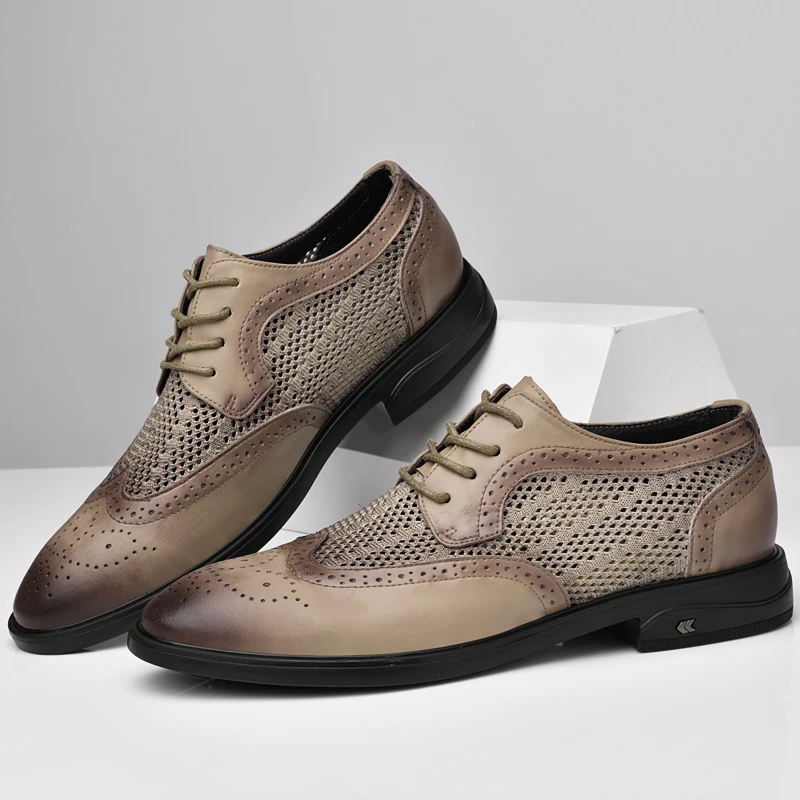 Chaussures Oxfords en Cuir group pour Homme, Souliers Décontractés à Lacets, Formels, pour Tenue de Mariage, Ajourés, Plats, à la Mode, 2024