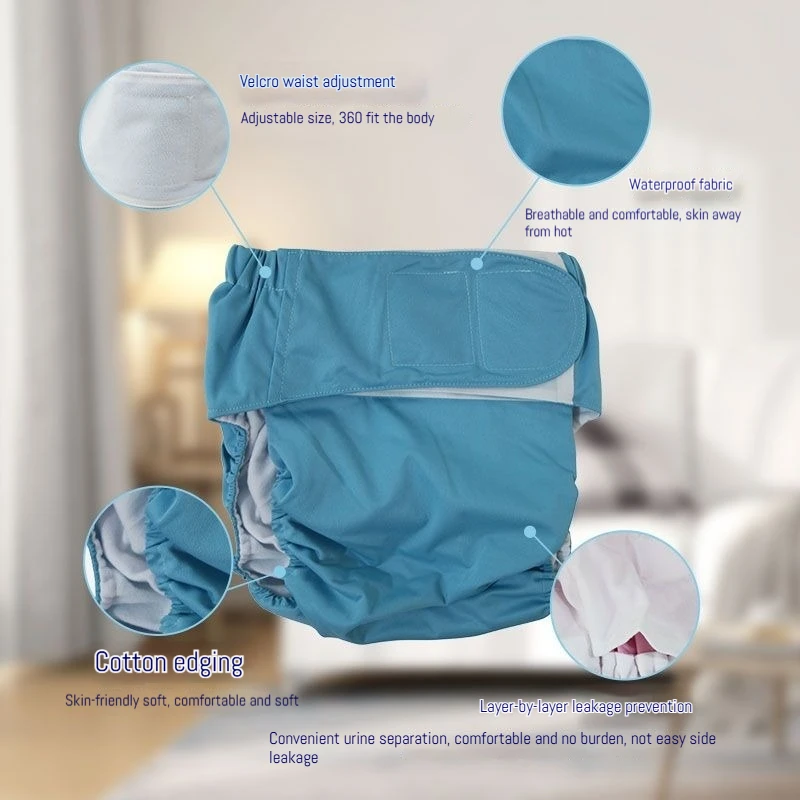 Fraldas de pano laváveis para adultos, roupa interior impermeável, bolsos respiráveis, calcinha extragrande à prova de vazamento, fraldas para idosos