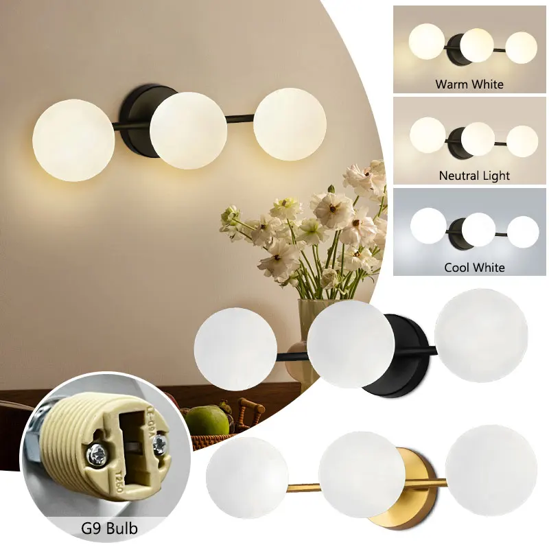 

Настенные светодиодные светильники G9 для зеркал, матовые стеклянные шарообразные бра для спальни и кухни