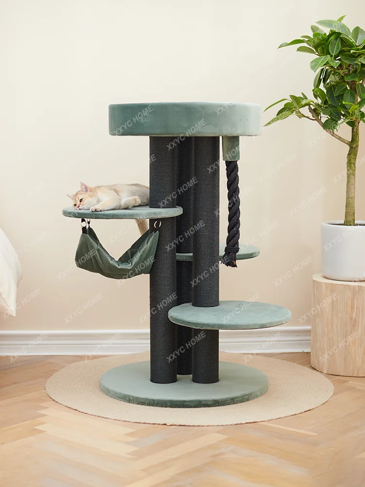 Large Luxury Cat Climbing Frame Villa Solid Wood Grab Column Hammock Pet Toy