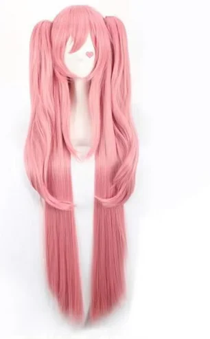 Peluca de cosplay recta rosa de 120cm de largo, pelo sintético Seraph of the end Krul Tepes para mujer con coletas de doble chip