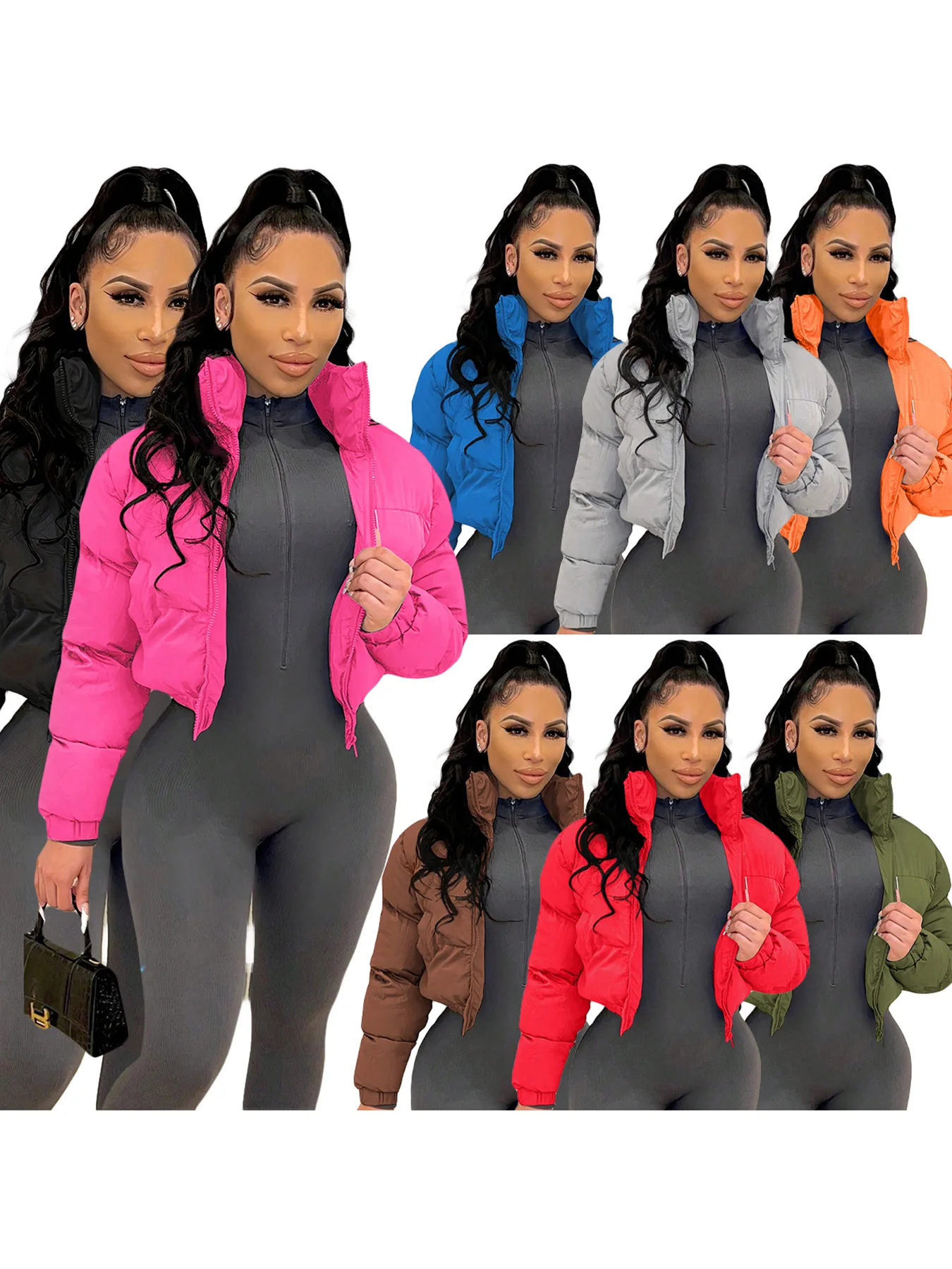 

Women Short Parkas Coats Hooded Overcoats Solid Zipper Stand Collar Long Sleeve Slim Thick Office Lady Casual 2025 Autumn Winter