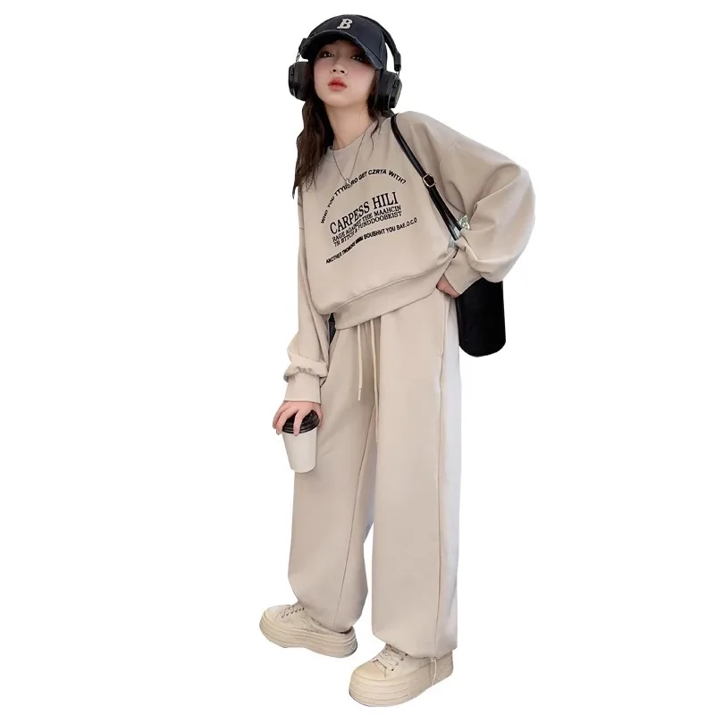 2026 fashion autumn winter spring kid Girls Clothes Suit Child letter sweatshirt t-shirt + loose pant Tracksuit 4 8 10 12 year