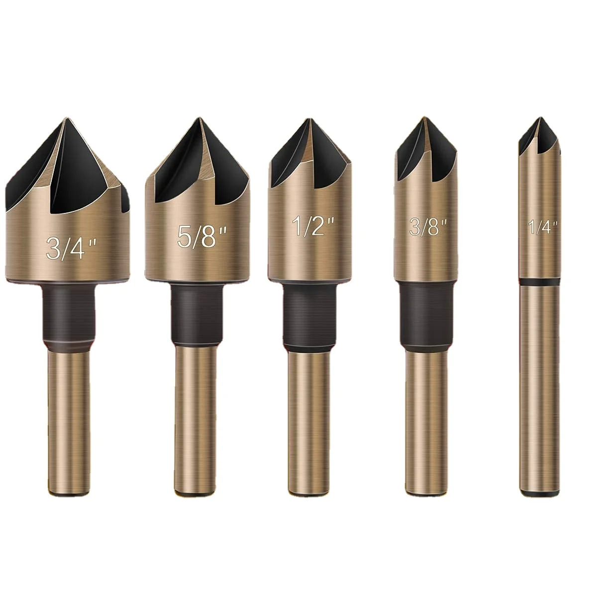 5pcs HSS 1/4" Hex Shank M2 82 Degree Point Angle Chamfer Countersink Drill Bit Set Flute Wood Chamfering Cutter 6mm-19mm
