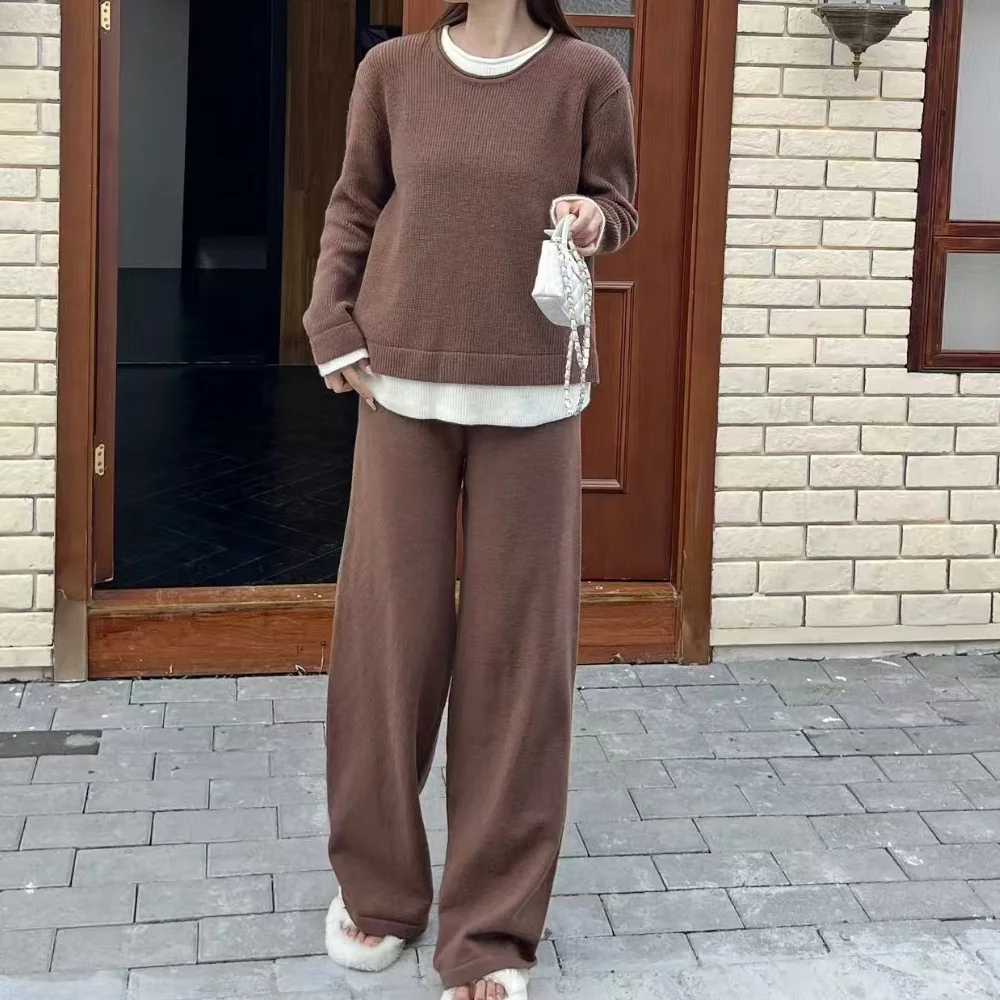 Winter Knitwear Korean Style Women\'s Clothing New In Matching Sets Sweater Pullover Pants Set Woman 2 pieces Chic Elegant Casual