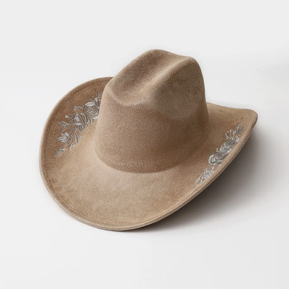 

Large Brimmed Embroidered Felt Top Hat Embroidery Flower Decoration Formal Occasion Woolen Hats Jazz Hats Performance Cap