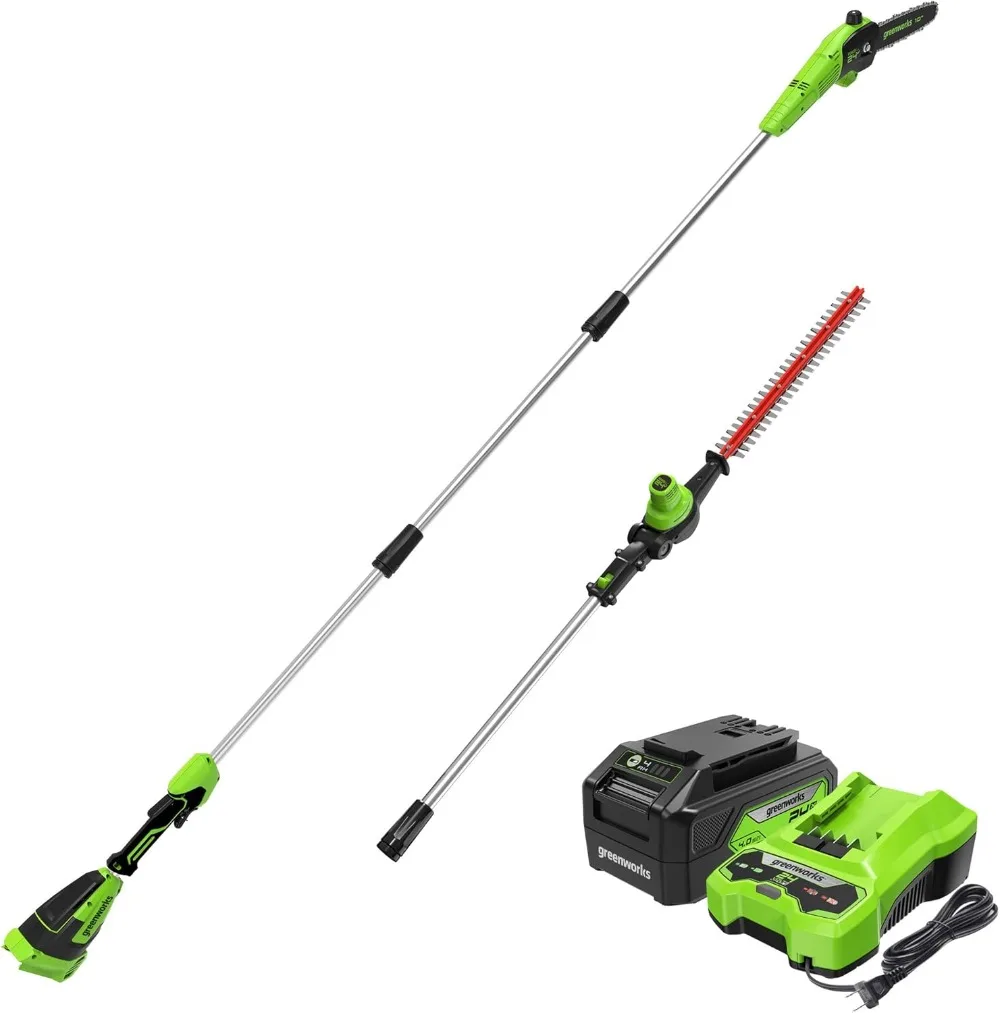 

24V Brushless 10" Cordless Polesaw + Pole Hedge Trimmer Combo,4.0Ah Battery and Charger Included