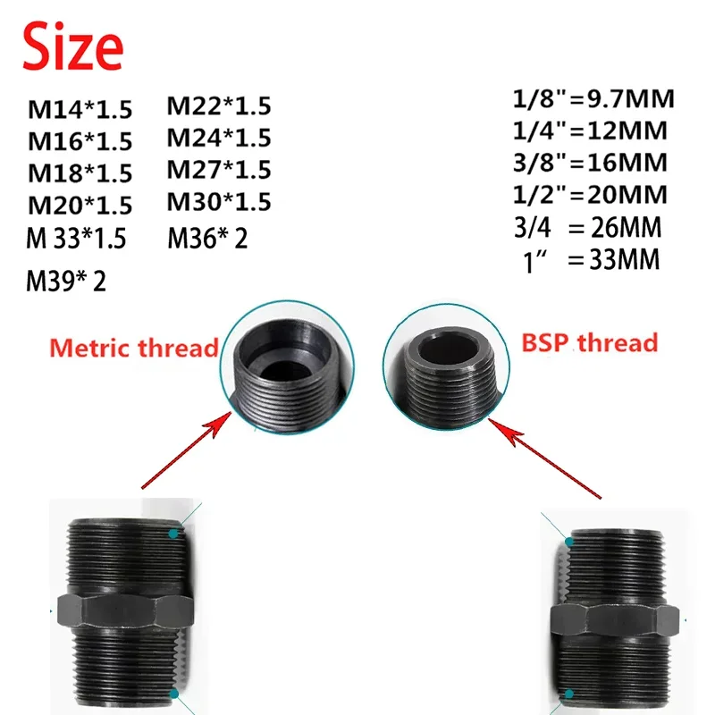 Oil Tubing Joints Carbon Steel Inch thread 1/8 1/4 3/8 1/2 to Metric Thread M14 M16 M18 M20 Hydraulic Fittings Connector Adapter