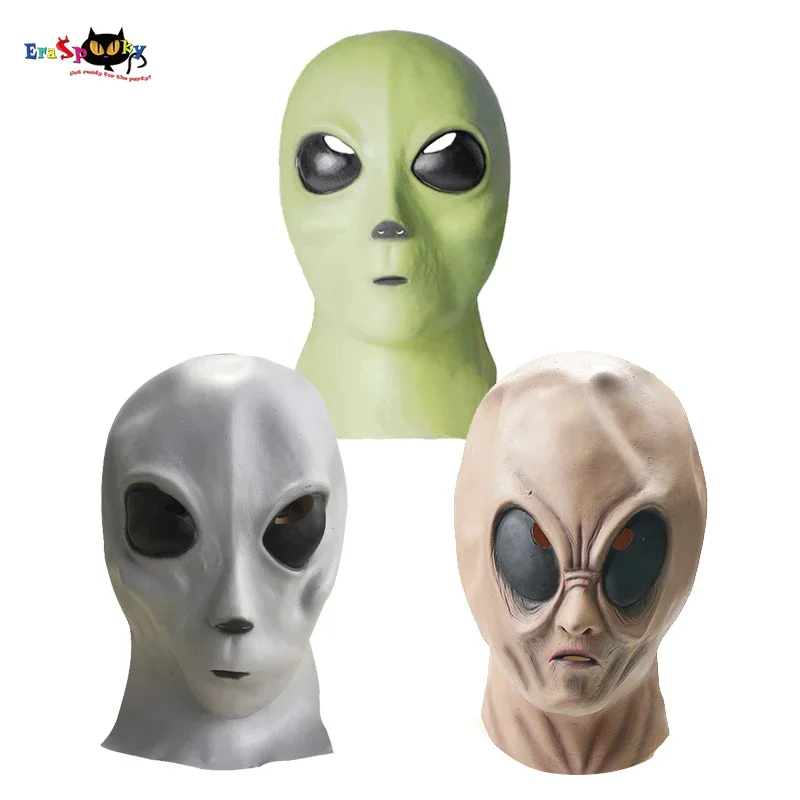 Eraspooky Scary Realistic Alien Costume Mask Halloween Costume For Adult Men Full Face Latex Masks Carnival Party Props JS989