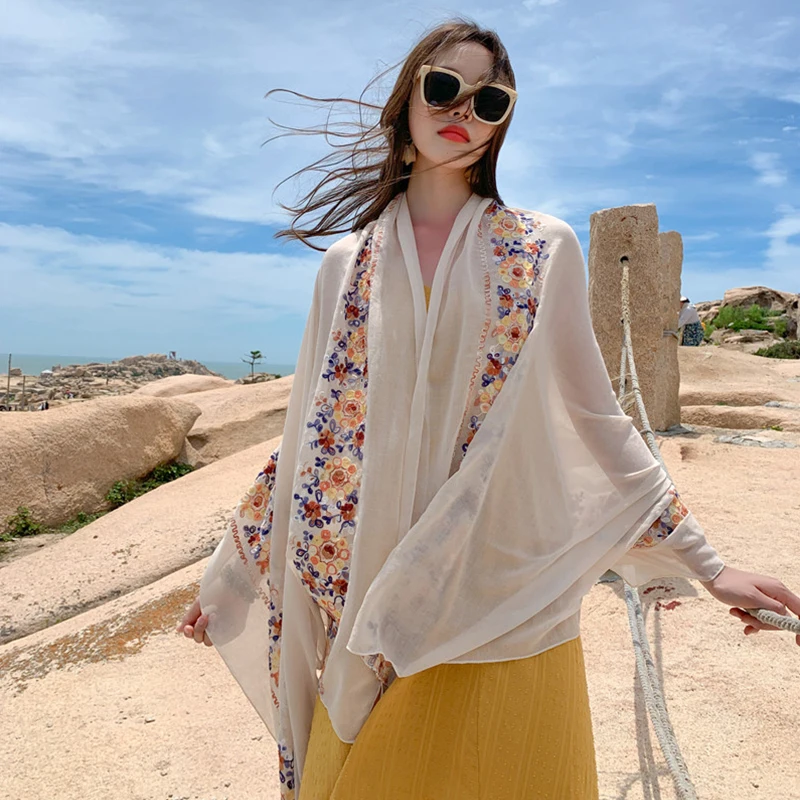 Vier seizoenen moslim dames hoofddoek sjaal sjaal borduurwerk mode buitenzonwering reizen en windbescherming bandana's