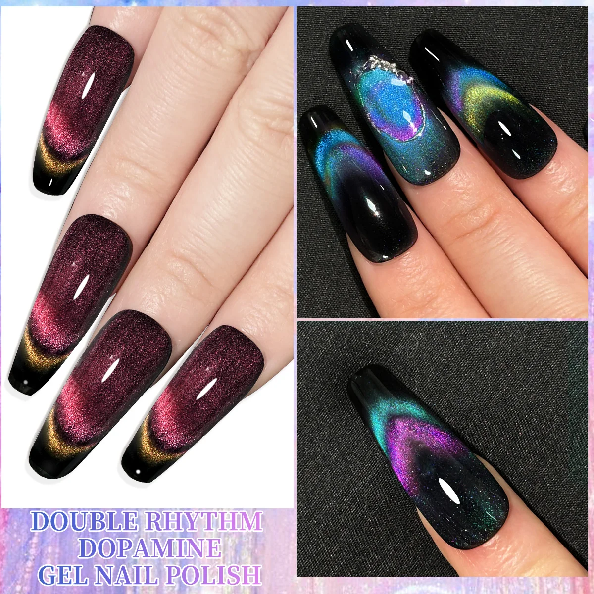 غراء أظافر عين القطة مزدوج الضوء من دوبامين 7 مل - طبقتين من تأثير لامع شفاف وشفاف مع أظافر سوداء - بيرفيف #2