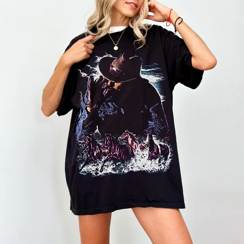 Vintage Cowboy Graphic T-Shirt 90s Distressed Horse Shirt Retro Western Tee Horse Lover Gift Equestrian Shirt